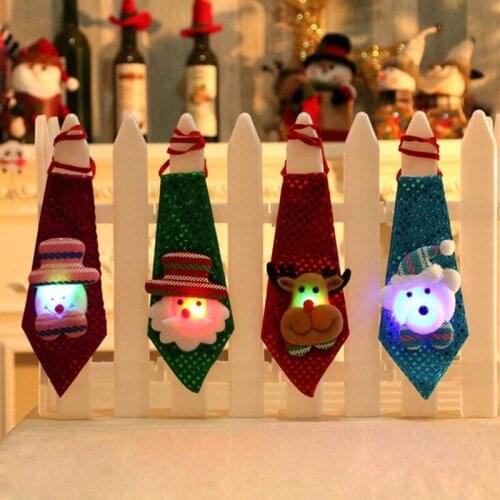 Kids Christmas Cartoon Led Lighting Up Ties Flashing Santa Claus Snowman Elk Novelty Toys for Children New Year Festival Present