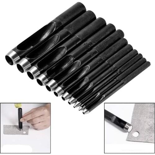 LMDZ 12PCSFor Diy Leather Hole Punch - Round Steel Leather Craft Hollow Hole Punch, Cutter Tool for Watch Bands, Leather, Belts