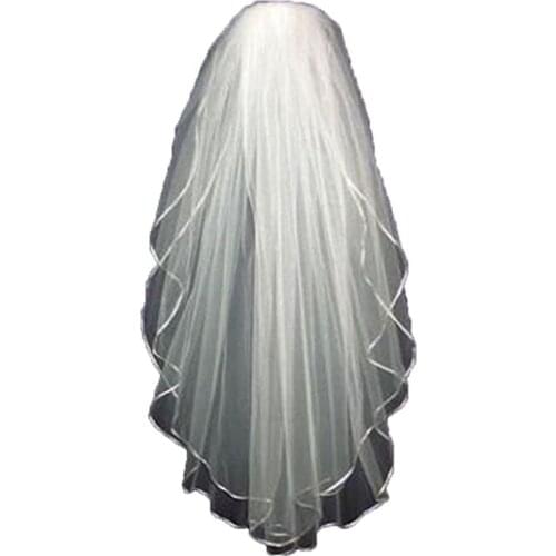 Ivory/White Tulle Ribbon Edge Wedding Bridal Veil Short with Comb