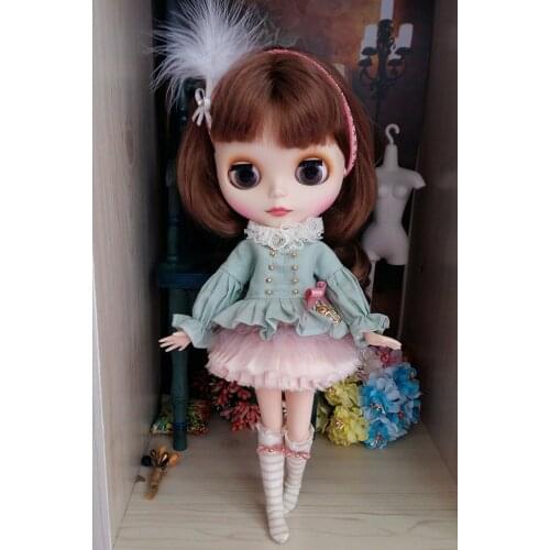 5pcs/set Exquisite Princess Dress Lace Bubble Skirt Feather Hairband puff sleeve tops Stripe Stockings for blyth licca 1/6 Dolls