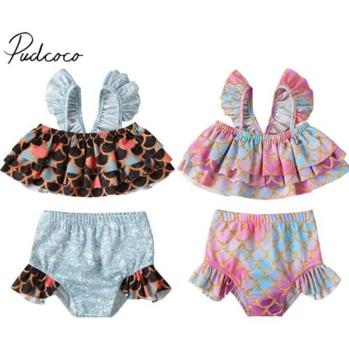 2020 Summer Swimsuit 2Pcs Kids Girl Swimwear Beachwear Swimming Fish Scales Costume Crops +High Waist Bottoms 2Pcs Set