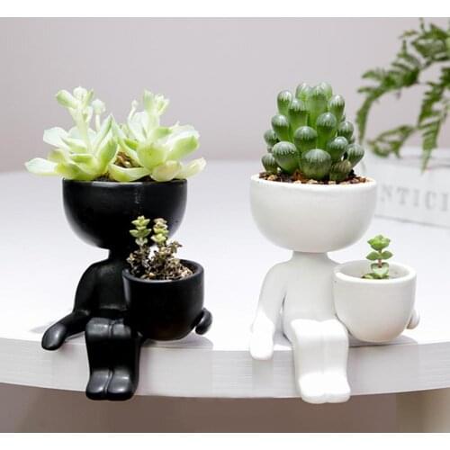 Mini Cute Creative Plant Pot Humanoid Ceramic Plant Pot DIY Crafts Planter Flower Vase Home Office Decoration