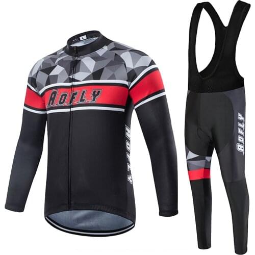 Aofly Cycling Jersey Men Long Spring Fall Cycling Clothing Suit Black Series Stripe MTB Bike Thin Outdoor Sports Bicycle Clothes