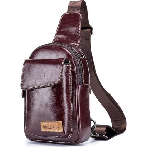 Mens bag, chest bag, leather casual cowhide chest, crossbody, shoulder sports, Korean fashion trendy male iPad bag