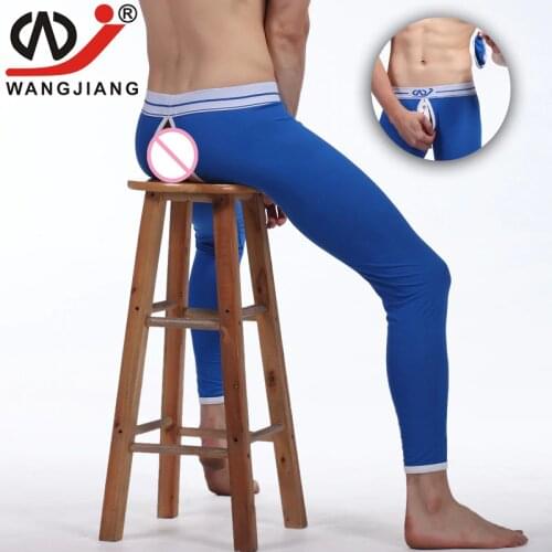 Sexy Long Johns Wangjiang Men Spandex Leggings Pouch Tights Thermal Underwear Mens Fashion Leggings Open Crotch Long Underwear