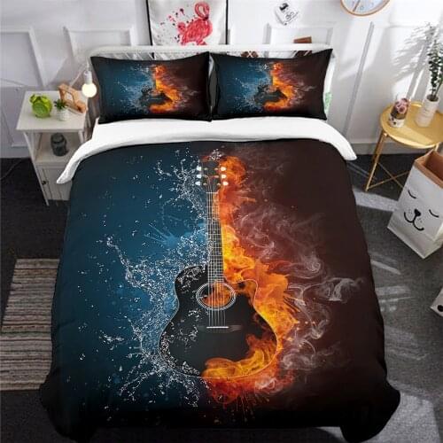 3D Printed Duvet Cover Set Fire Water Guitar Single Double Bedding Set Twin Full Queen King Size Black Bed Linens Kid Adult Home