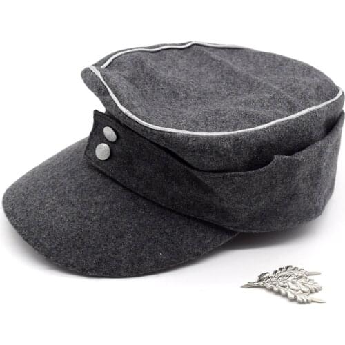 WWII German WH Elite EM M43 Officer Panzer Wool Cap Hat GREY+SKI Sniper OAK Leaf Badge