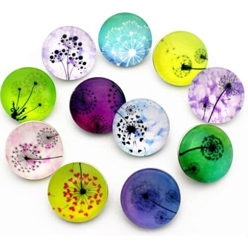 Wholesale Mixs 12pcs/lot 18mm Glass Snap Buttons Dandelion Plant Snap Chams Fit DIY Ginger Snap Bracelet Necklace Jewelry