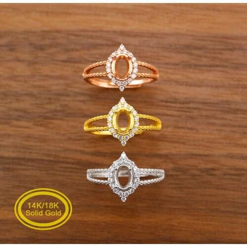 4x6MM Oval Prong Ring Settings Solid 14K/18K Rose White Gold with Moissanite Accents DIY Vintage Style Bezel Tray 1224062