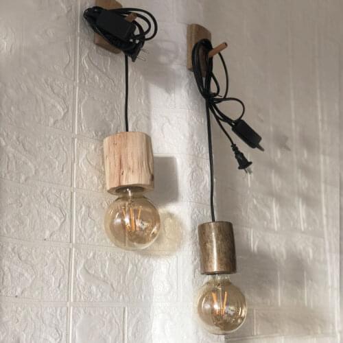 Customized log lamp holder, unique simple wood art, bedroom bedside retro table lamp, solid wood rope Chandelier