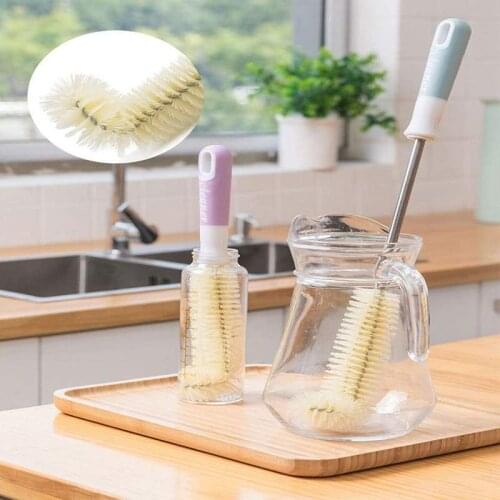 Hangable L-shaped Cup Cleaning Brush Long Handle Bottle Cleaning Brush Foam Bottle Wine Glass Bar Kitchen Cleaner Acccessories