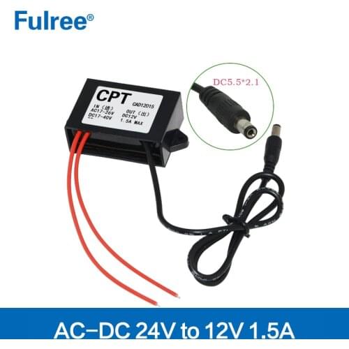 24VAC to 12VDC 1.5AMP Converter AC 24V to 12V 1.5A Step Down Buck Car CCTV Camera Power Converter 5.5x2.1 DC Male Plug Connector