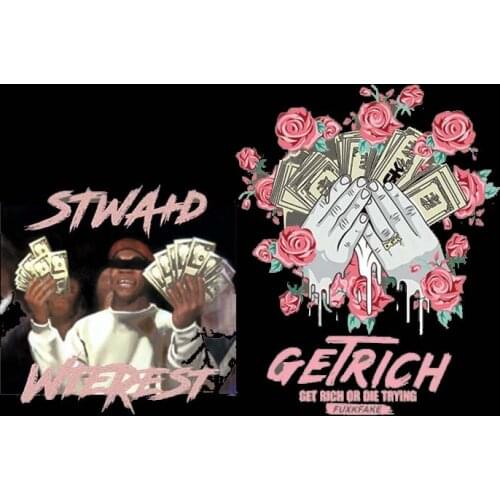 USD Money Show off Iron on transfer Printing Rose Flower Patches for clothing T-shirt Punk Biker Patch Heat PVC Stickers