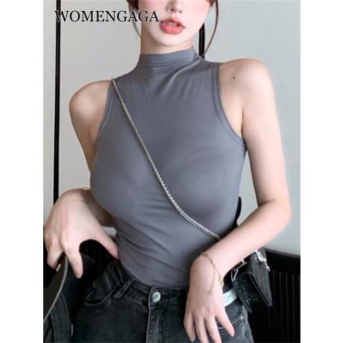 WOMENGAGA Slim Sleeveless Tops Womens Summer Short Thin And Elastic Hot Sexy Korean Women Vest Tank Tops Sweet Girl Female 9KQA
