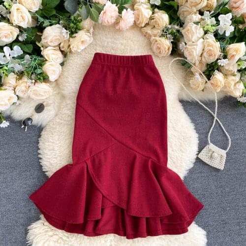 All-match Fashion Irregular Ruffled Sexy Mermaid Bud Skirt Women Popular Elastic Waist Ruffles Skirt
