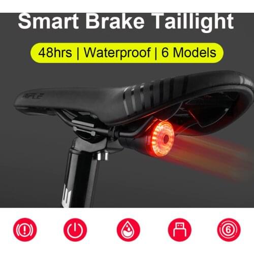 NEWBOLER Smart Bicycle Tail Rear Light Auto Start Stop Brake IPX6 Waterproof USB Rechargeable Cycling Taillight Bike LED Lights