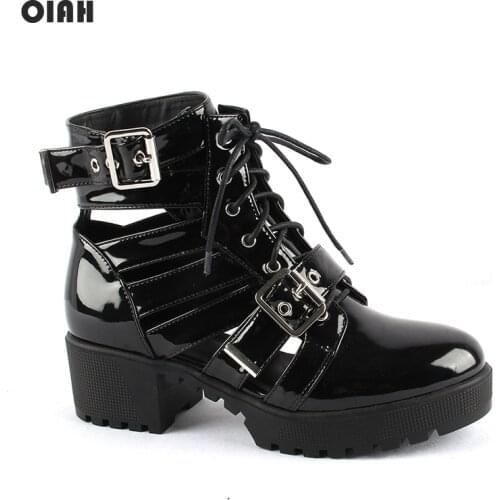 Ladies Woman Ankle Boots Shoes Spring PU Leather Lace Up Cut Out Shoes Casual Botas New Ankle Boots Rubber Riding Feminine Shoes