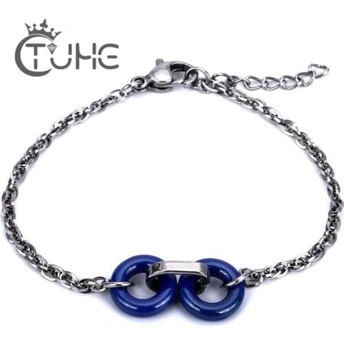 2017 Trendy Blue Circle Chain Bracelet for Women Healthy Ceramic Hand Bracelets For Christmas Adjustable Chain Jewelry