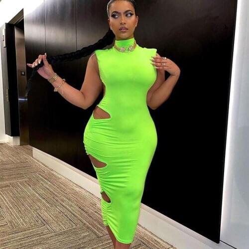 Sexy Hollow Out Bodycon Maxi Dresses for Women Sleeveless Backless Ruched Summer Dress Elegant Club Party Long Dress Robe Longue