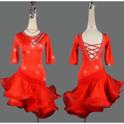 Latin Dance Dresses For Women Sexy Party Dancer Singer Entertainer Red Dance Skirt Rhinestone Latin Dance Performance Costume