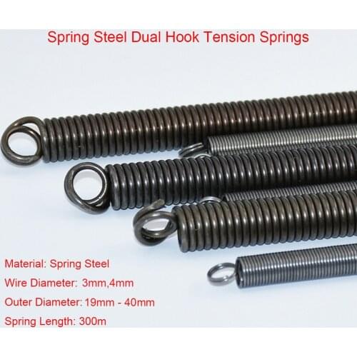 1Pcs 3mm 4mm Wire Diameter Outer Diameter 19mm-40mm Expansion Extension Sping 300mm Sping Steel Dual Hook Long Tension Spring