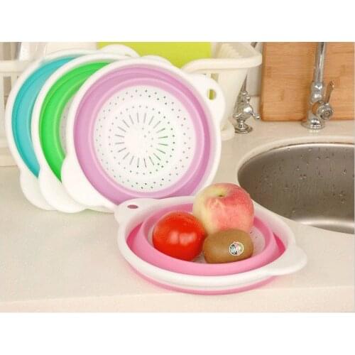 1PC Collapsible Plastic Colander Folding Fruit Vegetable Strainer Kitchen Accessories Vegetable Storage Basket OK 0354