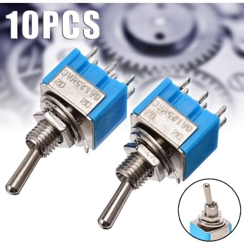 10pcs Mini Blue Toggle Switch MTS-202 6-Pin DPDT ON-ON 6A 125V AC 2 Position Lighting Accessories Electrical Switches