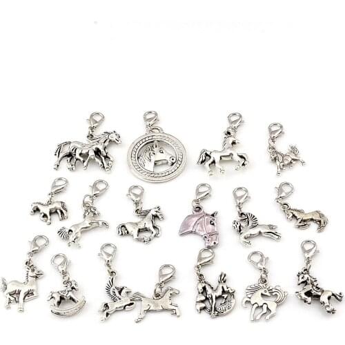 17Pcs Alloy Mix Horse Floating Lobster Clasps Charm Pendants For Jewelry Making