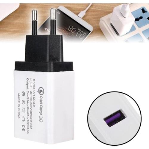3.0 USB EU Plug Smart IC Wall Quick Charger 18W Mobile Phone 4 Times Faster Charger Adapter Overcurrent Protection