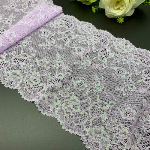 3y/lot Width 22cm Lilac With Shimmer Accent Stretch Lace Trims For Clothing Accessory Dress Sewing Applique Costume Lace