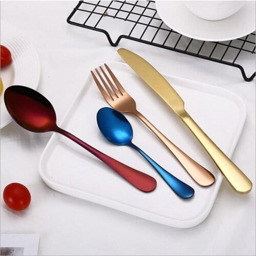 4PCs/ Set Stainless Steel Gold Dinnerware Set Cutlery Set Knife Fork Tableware Gold Silver Cutleries Western Food Set