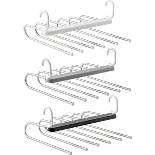 6 Layers Non-Slip Space Saving Pants Hanger Stainless Steel Storage Drying Racks Clothes Organizer with Double Hanging Hook K0AB