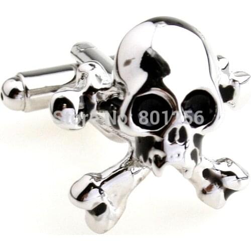 Promotion!! Skull Cufflinks black color fashion novelty skull design copper material free shipping