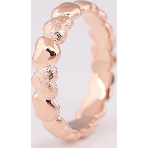 Authentic S925 Rose Matte Brilliance Hearts Ring For Women Wedding Party Gift fit Lady Fine Jewelry