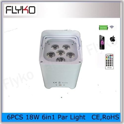 Free shipping Rgbwa+uv battery power wireless dmx 6 pcs 18w 6in1 led par