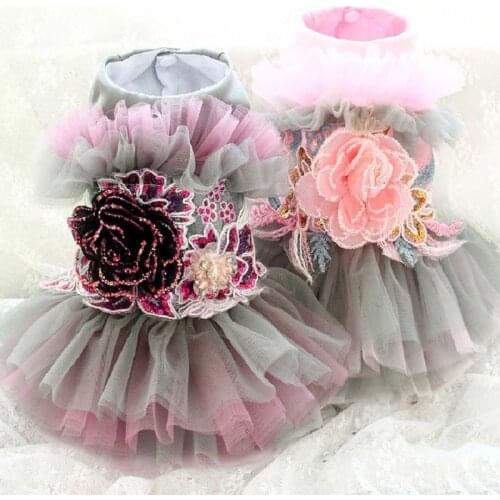 Free Shipping Handmade Dog Clothes Celebrities Luxurious Silk Flower Soft Tulle Skirt Princess Evening Dress Teacup Poodle