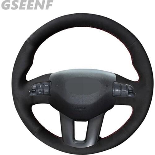 Car Accessorie Steering Wheel Cover For Kia Ceed Cee'd 2009-2012 Kia Sportage 3 2010-2017 Black Hand-stitched Soft Suede Leather
