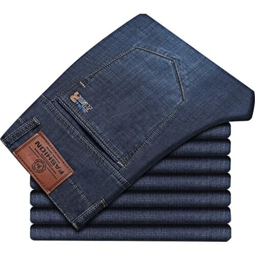 28-40 Brand Slim Fit Business Jeans For Men Summer Trendy Stretch Designer Denim Male Pants Elastic Skinny Cotton Thin Trousers