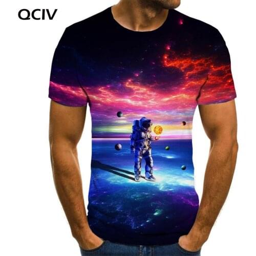 QCIV Astronaut T-shirt Men Galaxy Tshirt Printed Space Anime Clothes Universe Funny T shirts Mens Clothing summer Casual Tops