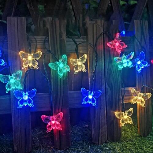 Colorful Butterfly String Light LED Solar Powered Waterproof Outdoor Garland Street Decoration Fairy Light For Garden Yard Patio