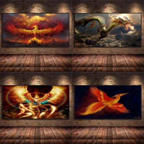 Modern Art Oil Painting Chinese Dragon and Phoenix Canvas Painting Print Posters and Prints Home Living Room Decoration Painting