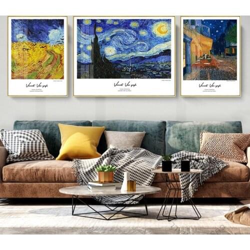 Van Gogh Works Starry Sky Picture Decoration Mural Poster Canvas Painting and Living Room Wall Art Prints for Modern Home Decor