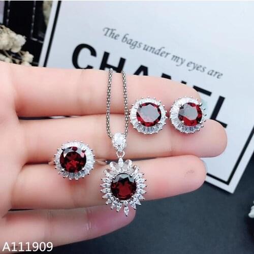 KJJEAXCMY boutique jewelry 925 sterling silver inlaid Natural Garnet Necklace Ring Earring Female Suit Support Detection