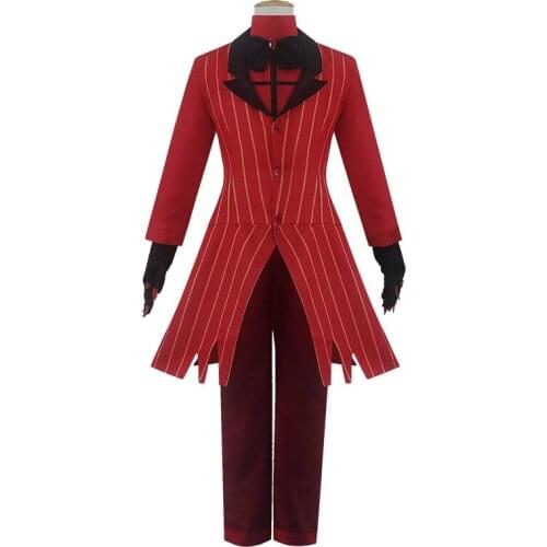 Hells Inn Alasto Demon Cos Clothing Spot Halloween Cosplay Costume Anime Game Striped Print Coat Sets Clothing