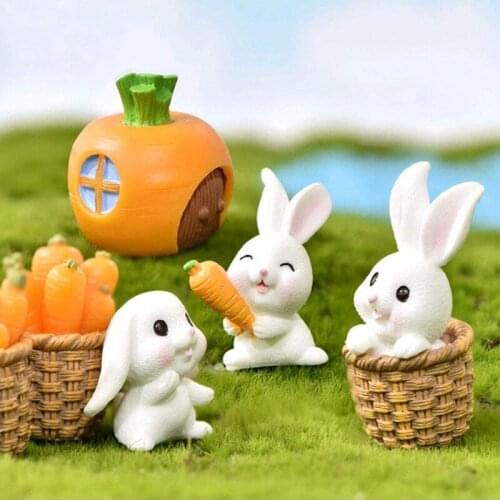 7 Pcs Miniature Fairy Garden Rabbit Figurines Desktop Ornaments Rabbit and Carrot House Fairy Garden Animals Rabbit