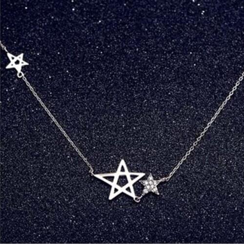 Minimalist 925 Sterling Silver Jewelry Popular Exquisite Star Micro Crystal Five-pointed Star Female Pendant Necklaces N149