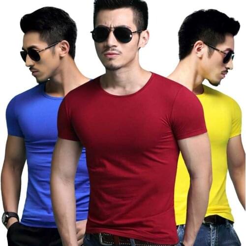 Fashion Summer Round Neck Men Short Sleeve T-shirt Bottoming T Shirt Lycra Cotton Casual Slim Tshirt Solid 25 Color Big Size 5XL