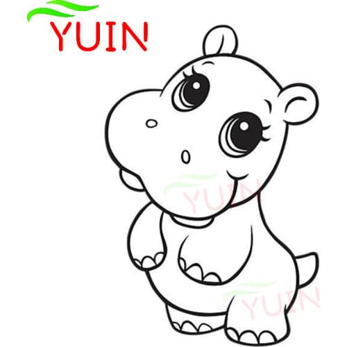 Cartoon Cute Hippo Graphic Sticker Fashion Decoration Personality PVC Waterproof Sunscreen Decal Black/White/Red/Laser/Silver