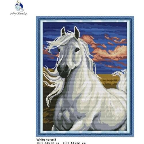 Joy Sunday White Horse Stamped Cross Stitch kits DMC Needlework Embroidery Sets DIY Handwork Crafts Fabric 14CT and 11CT