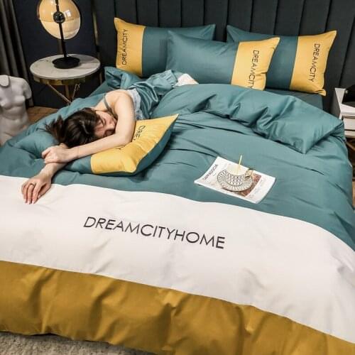 Pure cotton four-piece set simple embroidery long velve three-color bedding solid-color single bed 4 piece